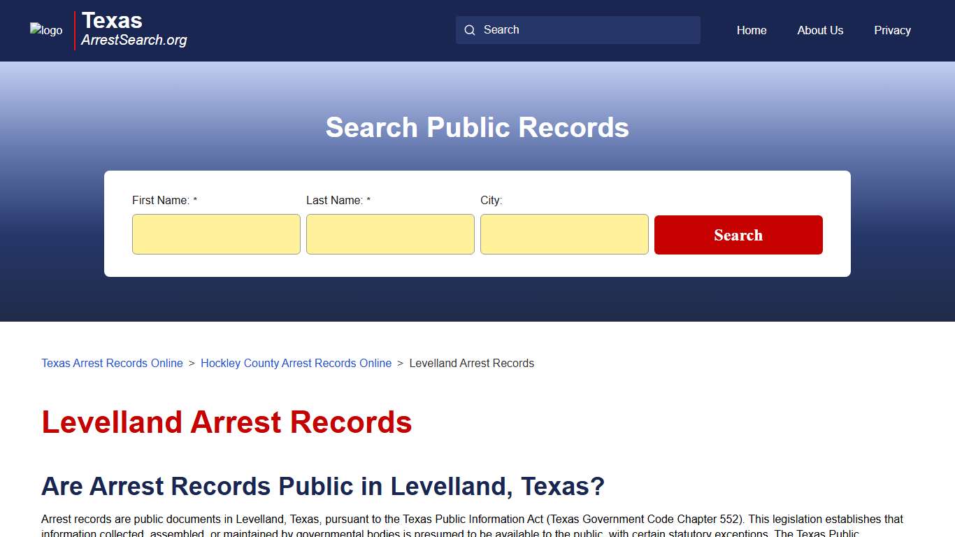 Levelland Arrest Records Look Up | TexasArrestSearch.org