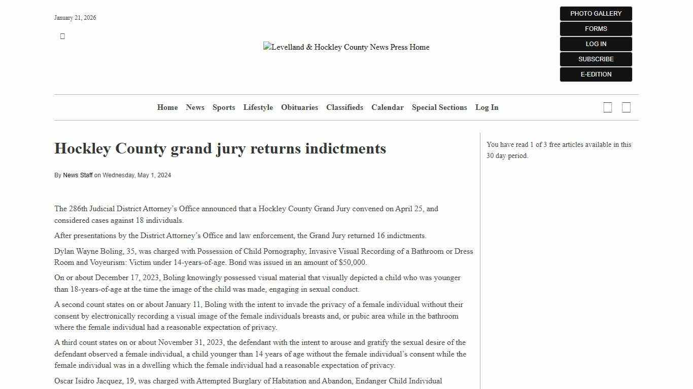 Hockley County grand jury returns indictments | Levelland & Hockley County News Press