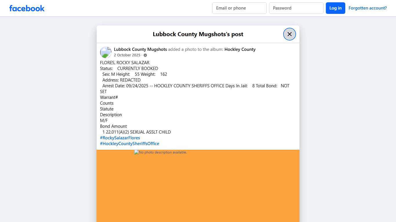 FLORES, ROCKY SALAZAR Status:... - Lubbock County Mugshots | Facebook
